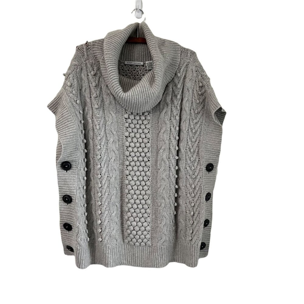 Autumn Cashmere Womens Gray Bobble Turtleneck Side Button Poncho Sweater Small